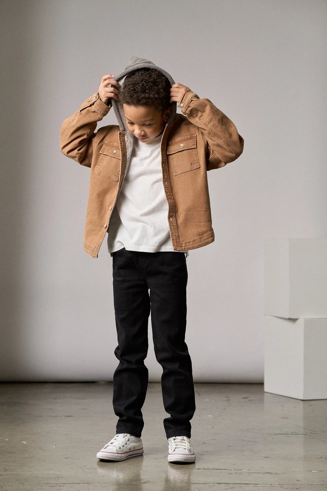 Hooded Denim Shacket - Camel