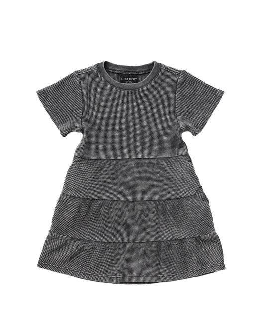 Acid Wash Waffle Dress - Black