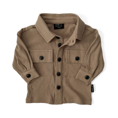 Bamboo Ribbed Button Up Shacket - Coffee