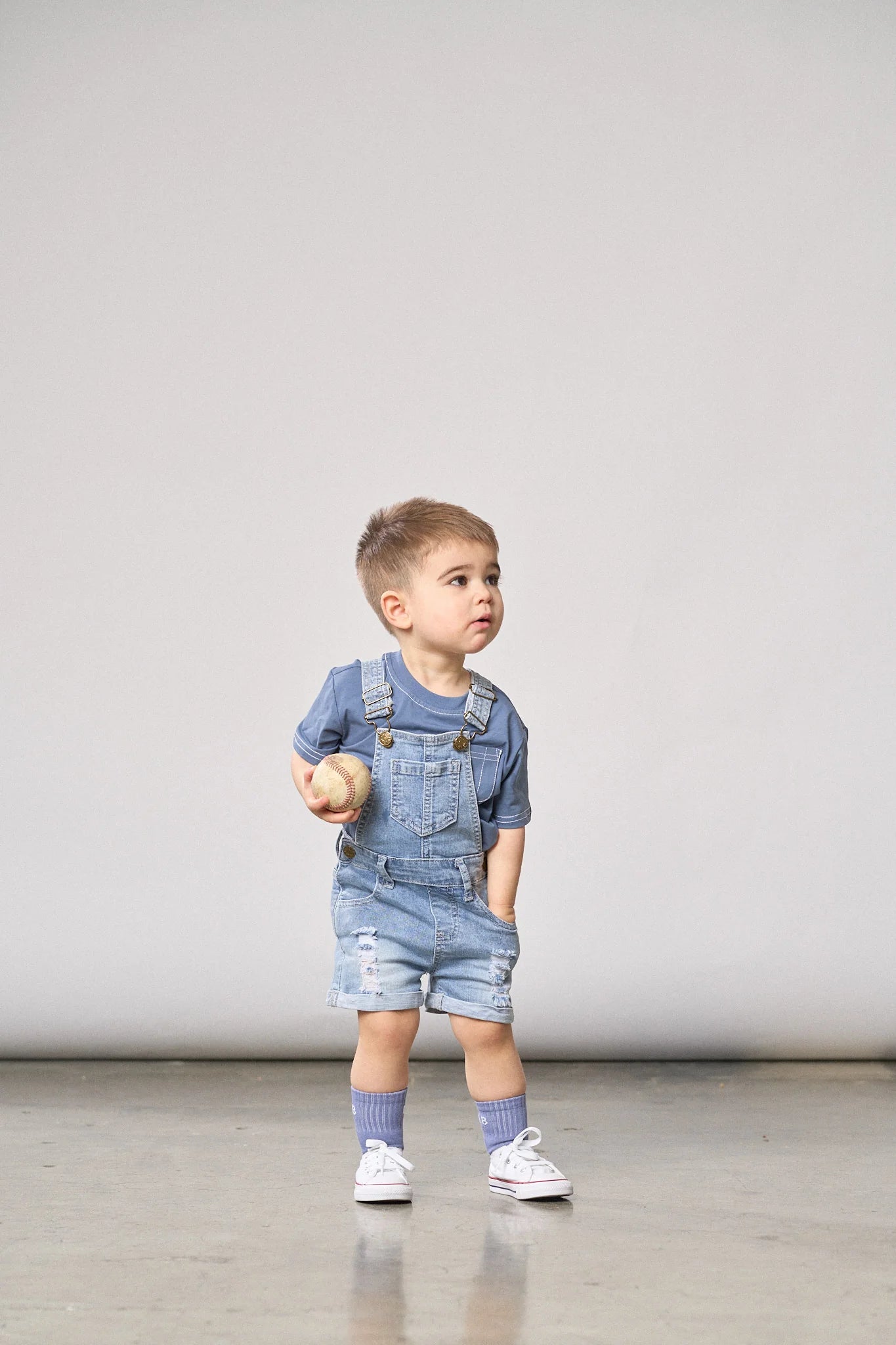 Distressed Denim Shortie Overall - Light Wash