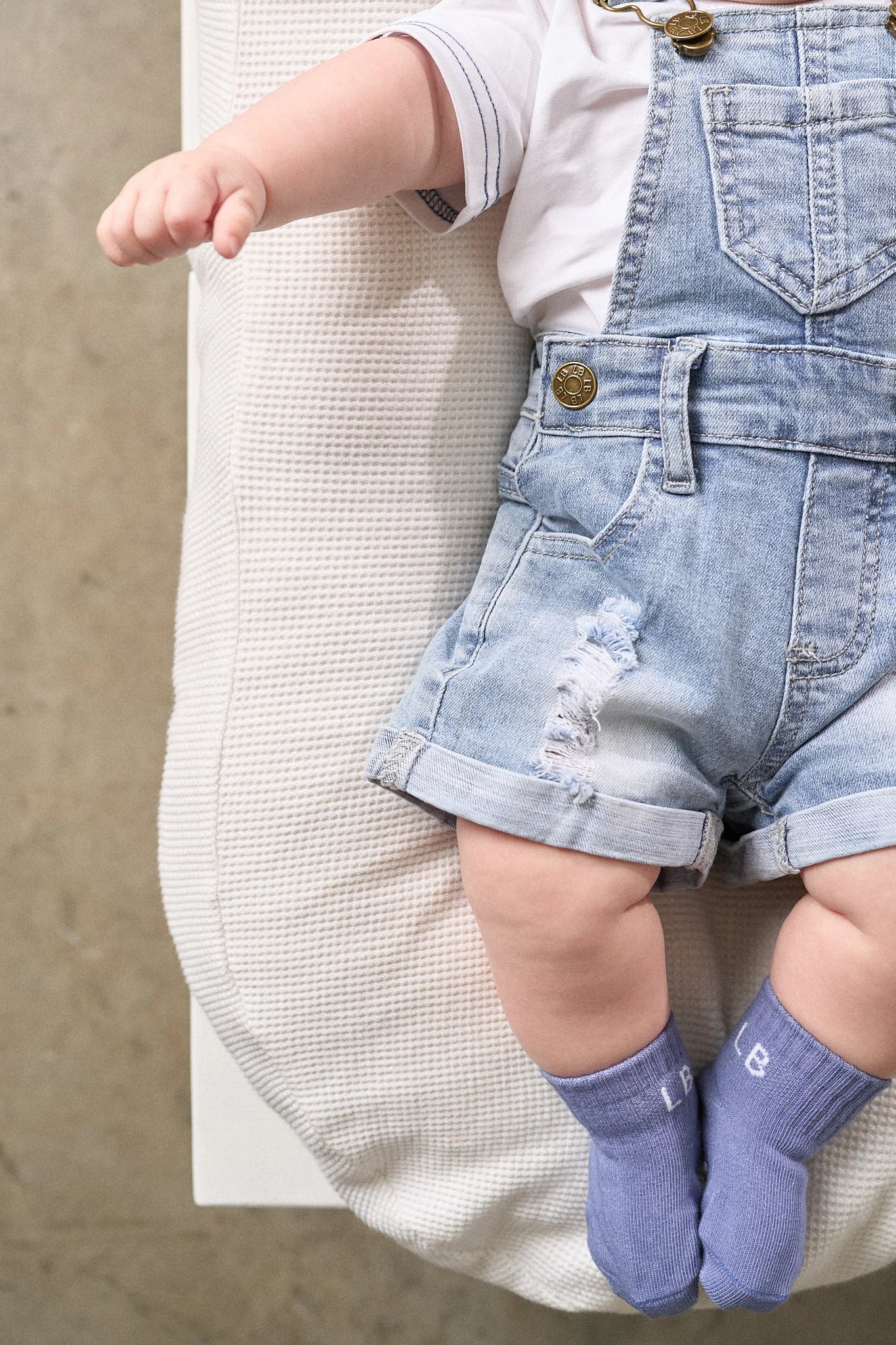 Distressed Denim Shortie Overall - Light Wash